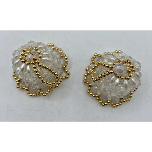 Vtg Handmade Beaded Bell Ornaments Set 2 White Gold Christmas Holiday Decor - Picture 10 of 10